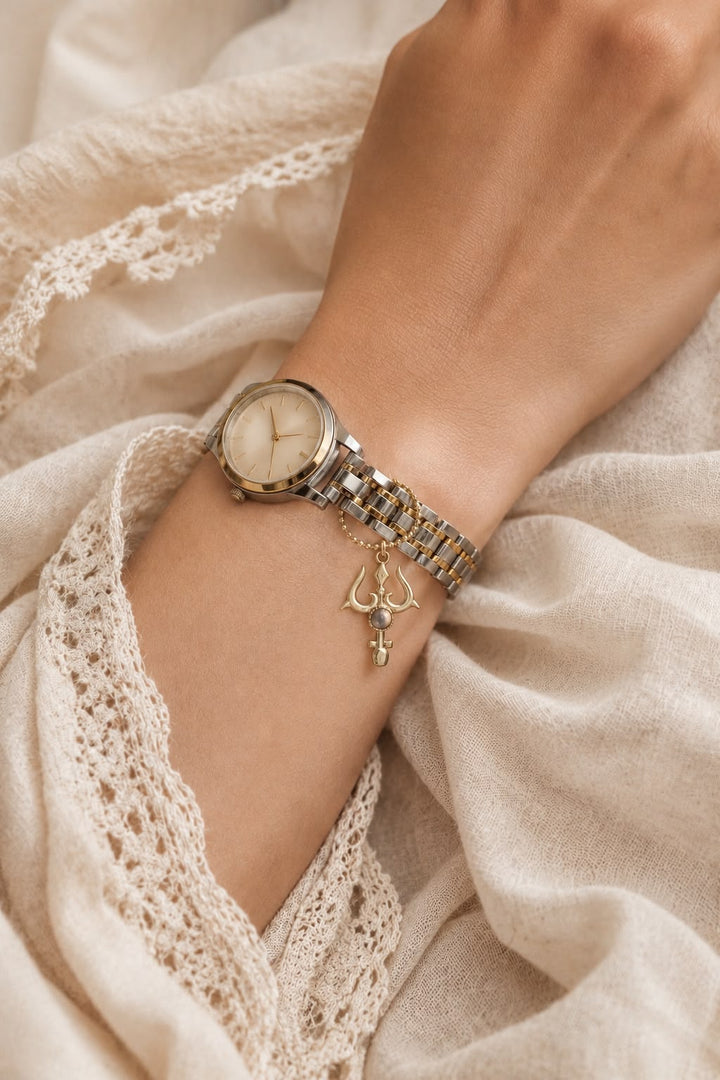 Labradorite Trishul Brass Watch Charm