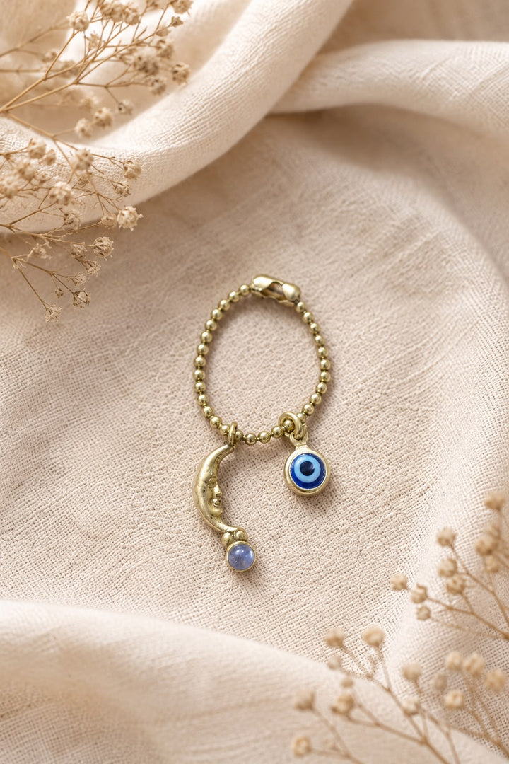 Moonlit Crescent Evil Eye Watch Charm