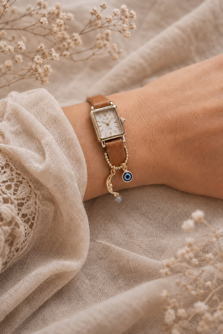 Moonlit Crescent Evil Eye Watch Charm