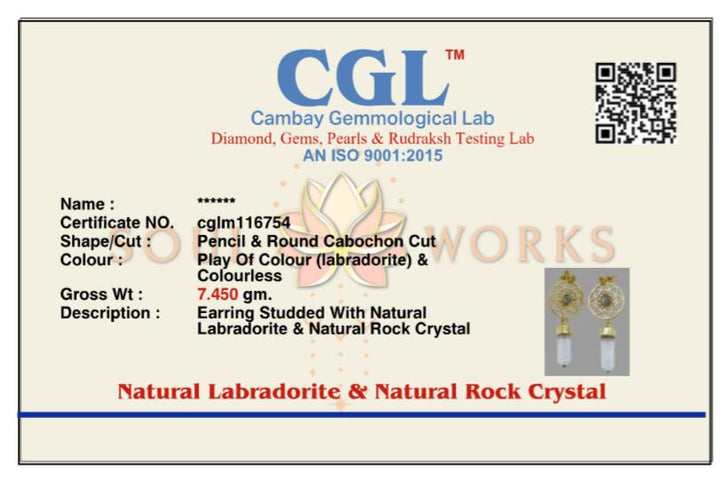 Clear quartz mandala stud brass earrings