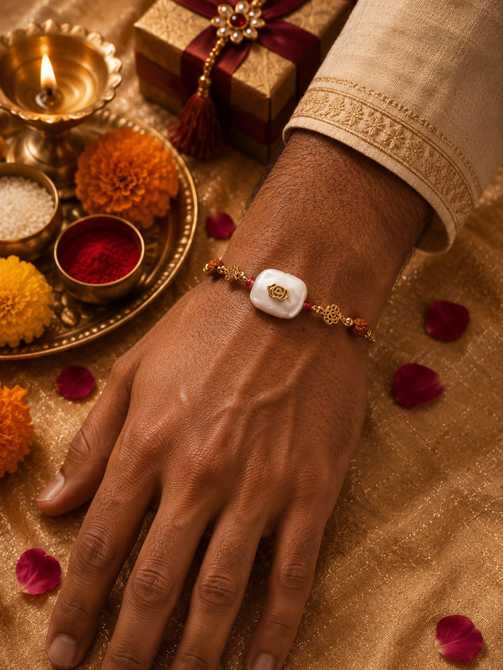 Suraksha kawach in pure brass with rice, haldi & kum kum dibbi gift pack.