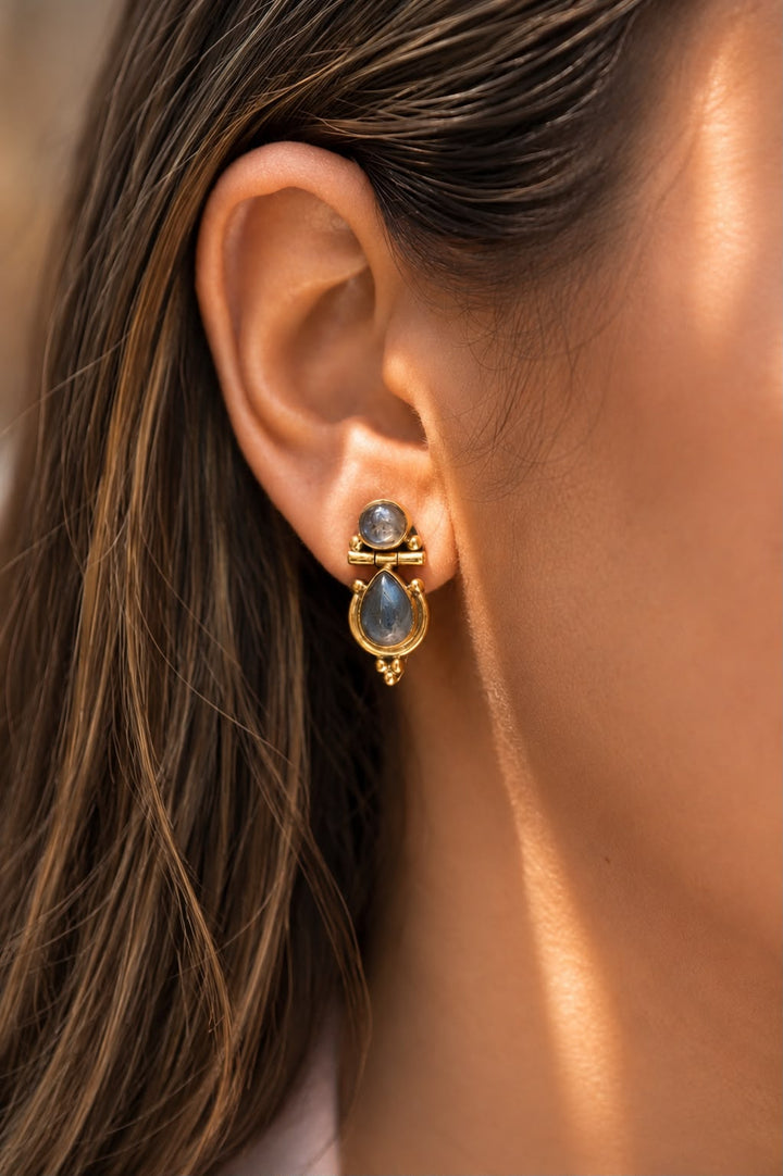 Labradorite double drop stud earrings