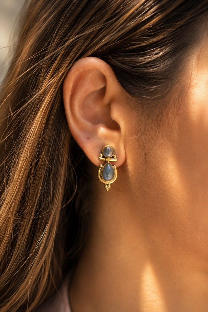Labradorite double drop stud earrings