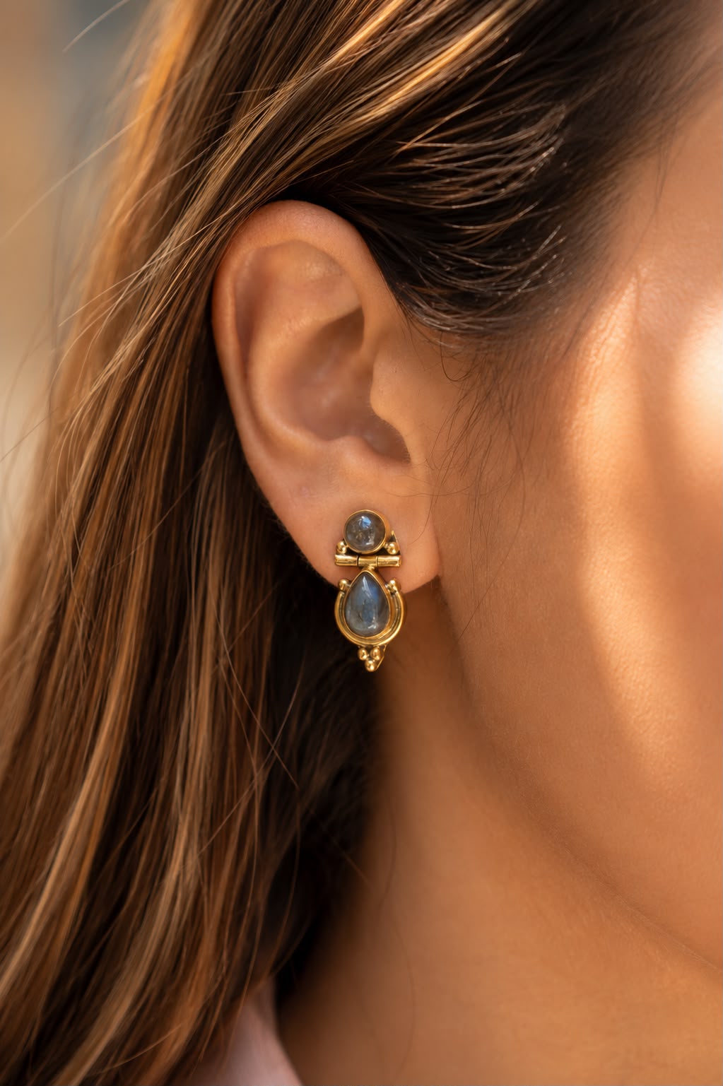 Labradorite double drop stud earrings