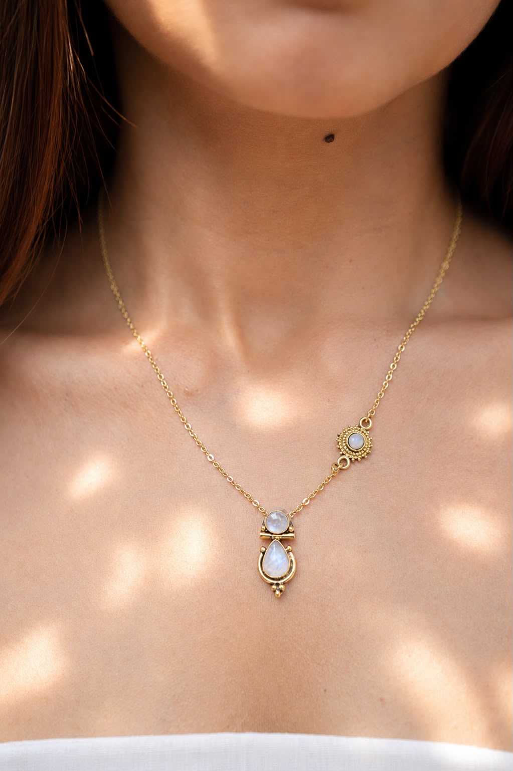 Moonstone double drop necklace