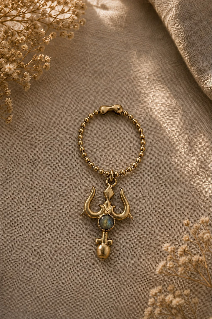 Labradorite Trishul Brass Watch Charm