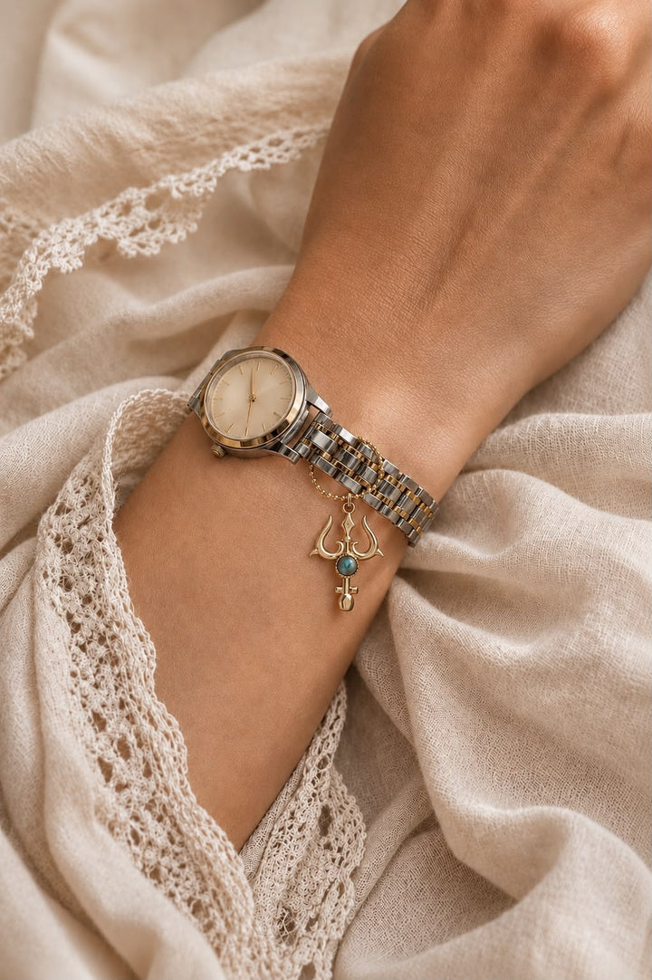 Labradorite Trishul Brass Watch Charm