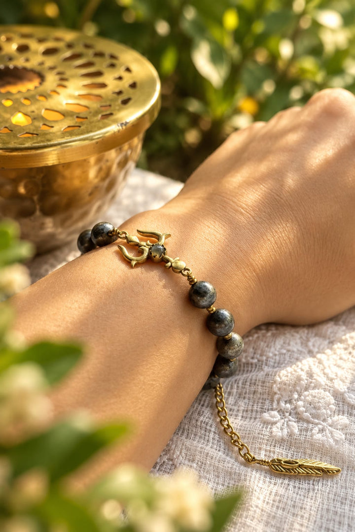 Raw Pyrite trishul healing bracelet
