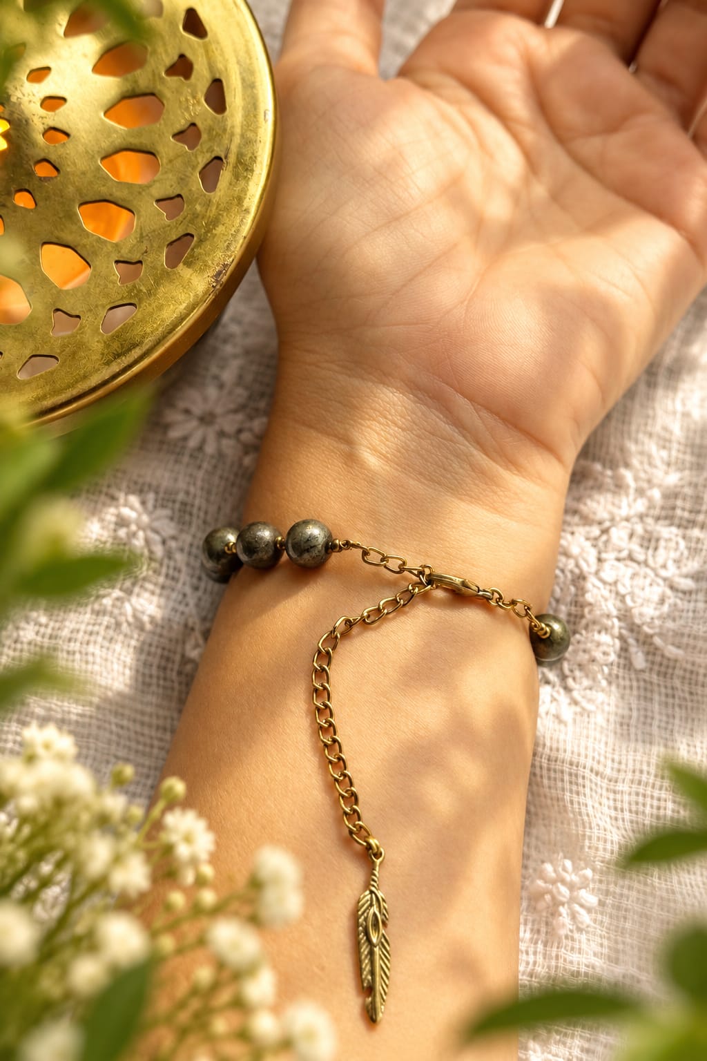 Raw Pyrite trishul healing bracelet