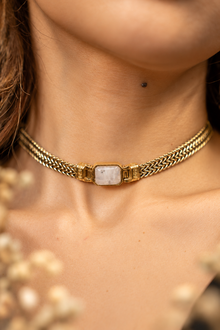 Braided Mesh Choker with Moonstone