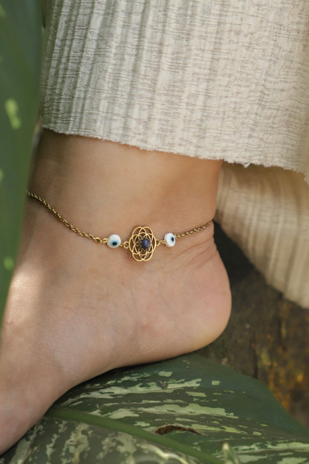 Seed of life anklet with lapis ~white