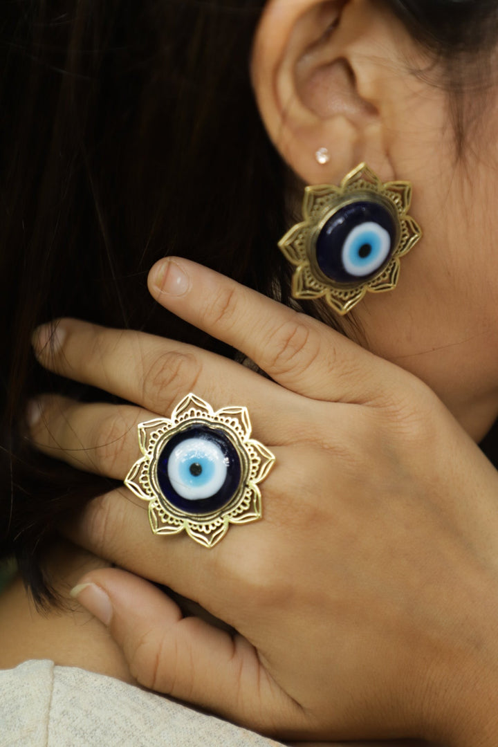 Mandala eye earrings + mandala eye ring combo