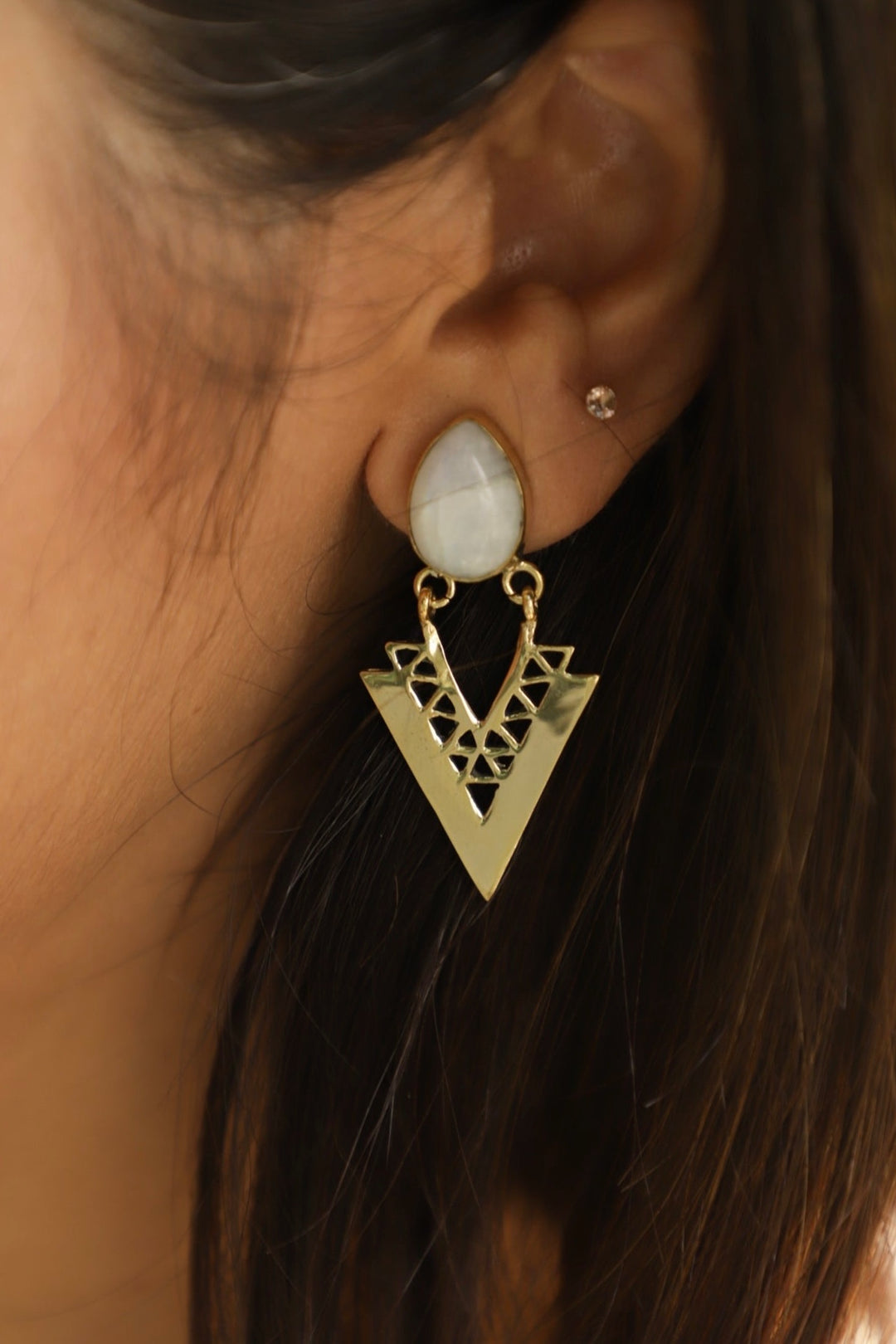 Moonstone triangle drop earrings soul