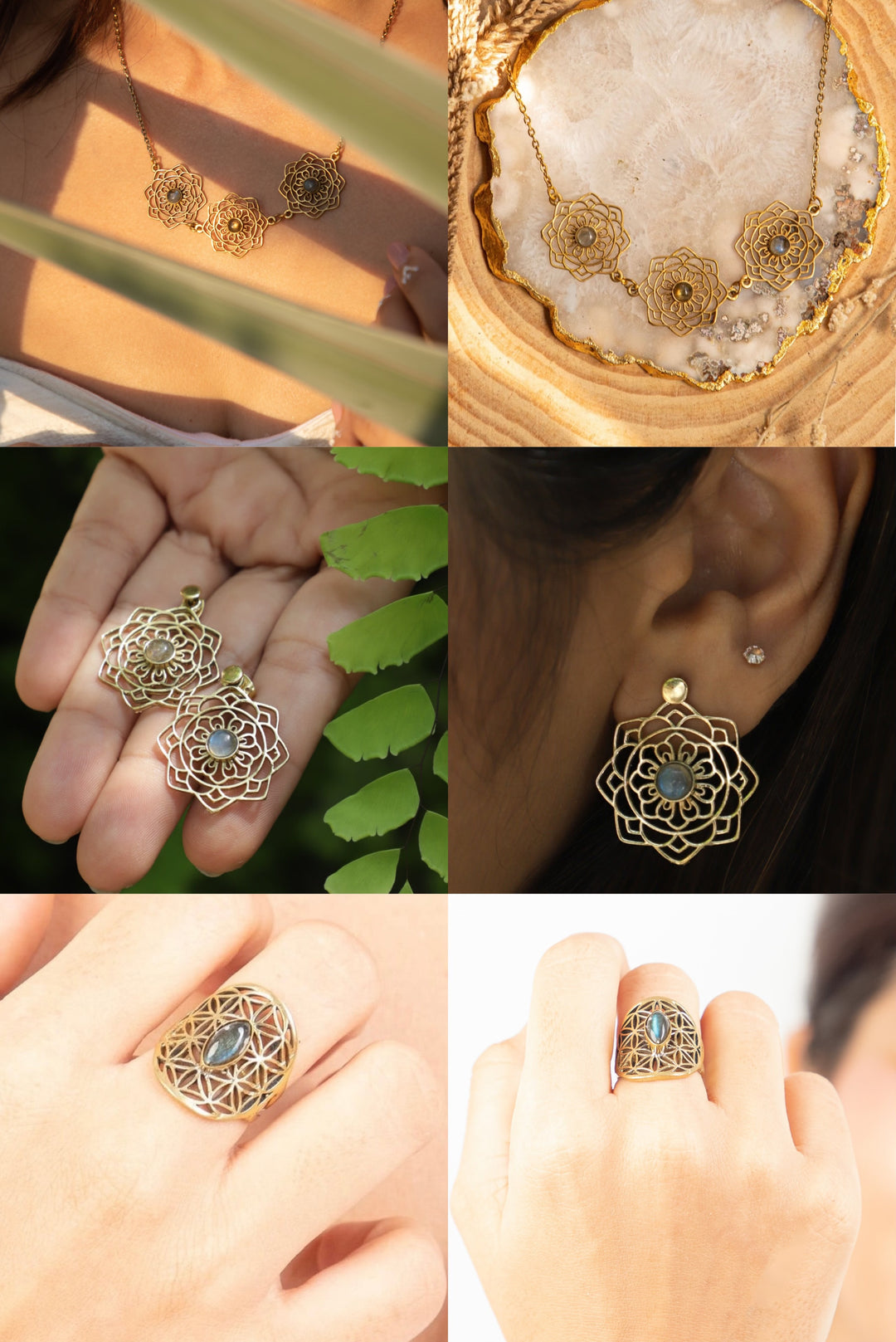 Mandala necklace+ mandala earrings + labradorite flower of life ring combo (3)