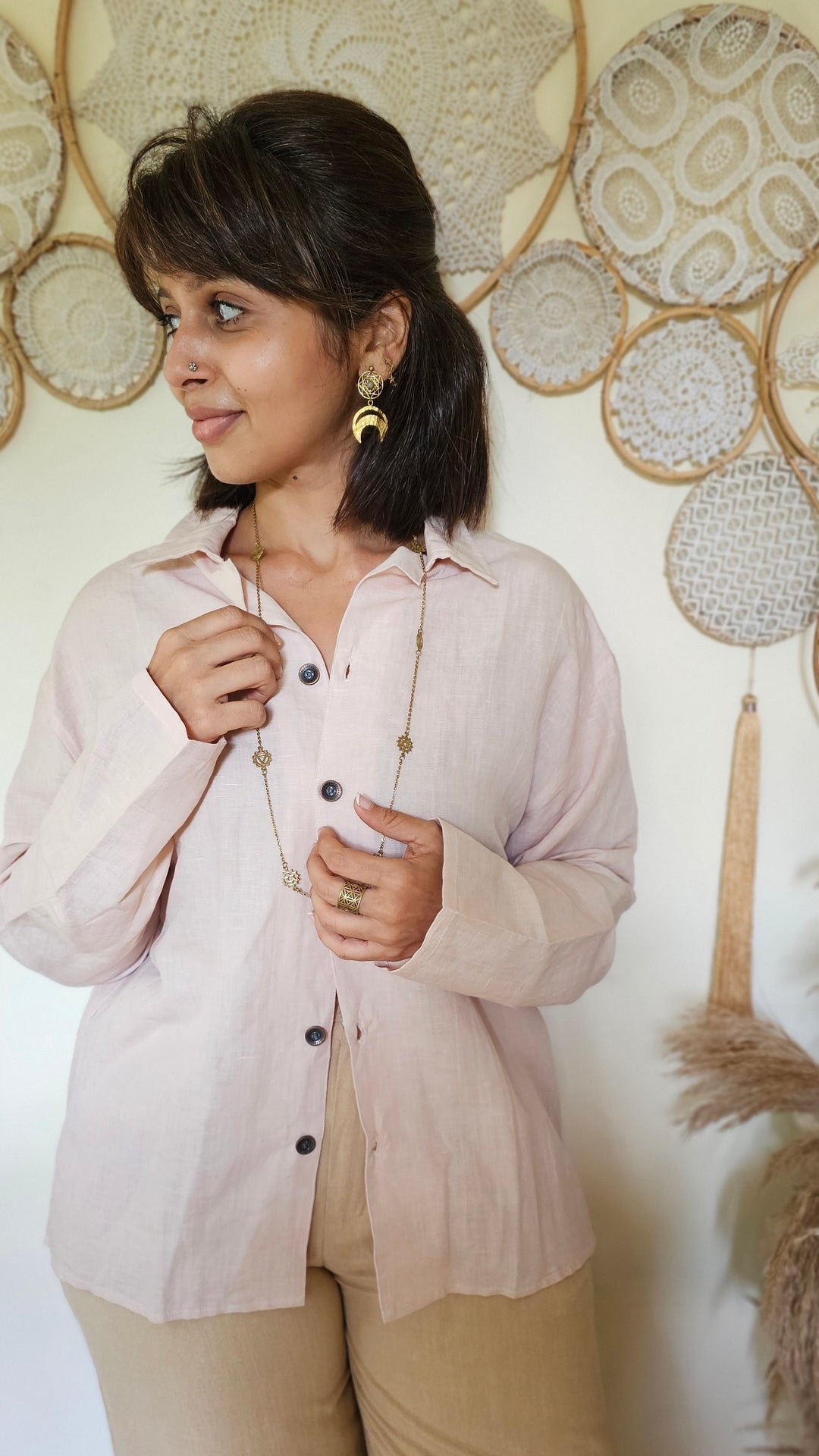 Linen rose-unisex shirt jacket