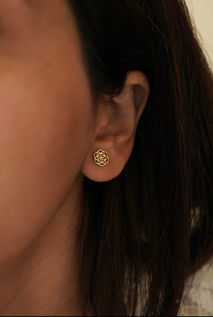 Mandala stud earrings + seed of life stud + star slip on earrings combo(3)