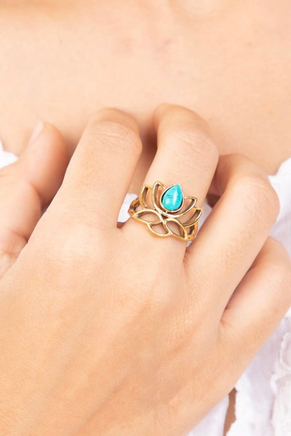 Turquoise lotus ring+ kamal bracelet (2) combo