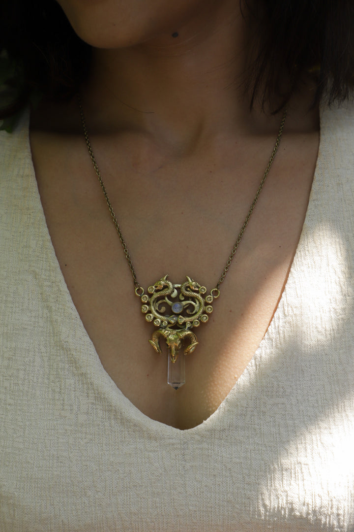 Rising Dragon clear quartz necklace