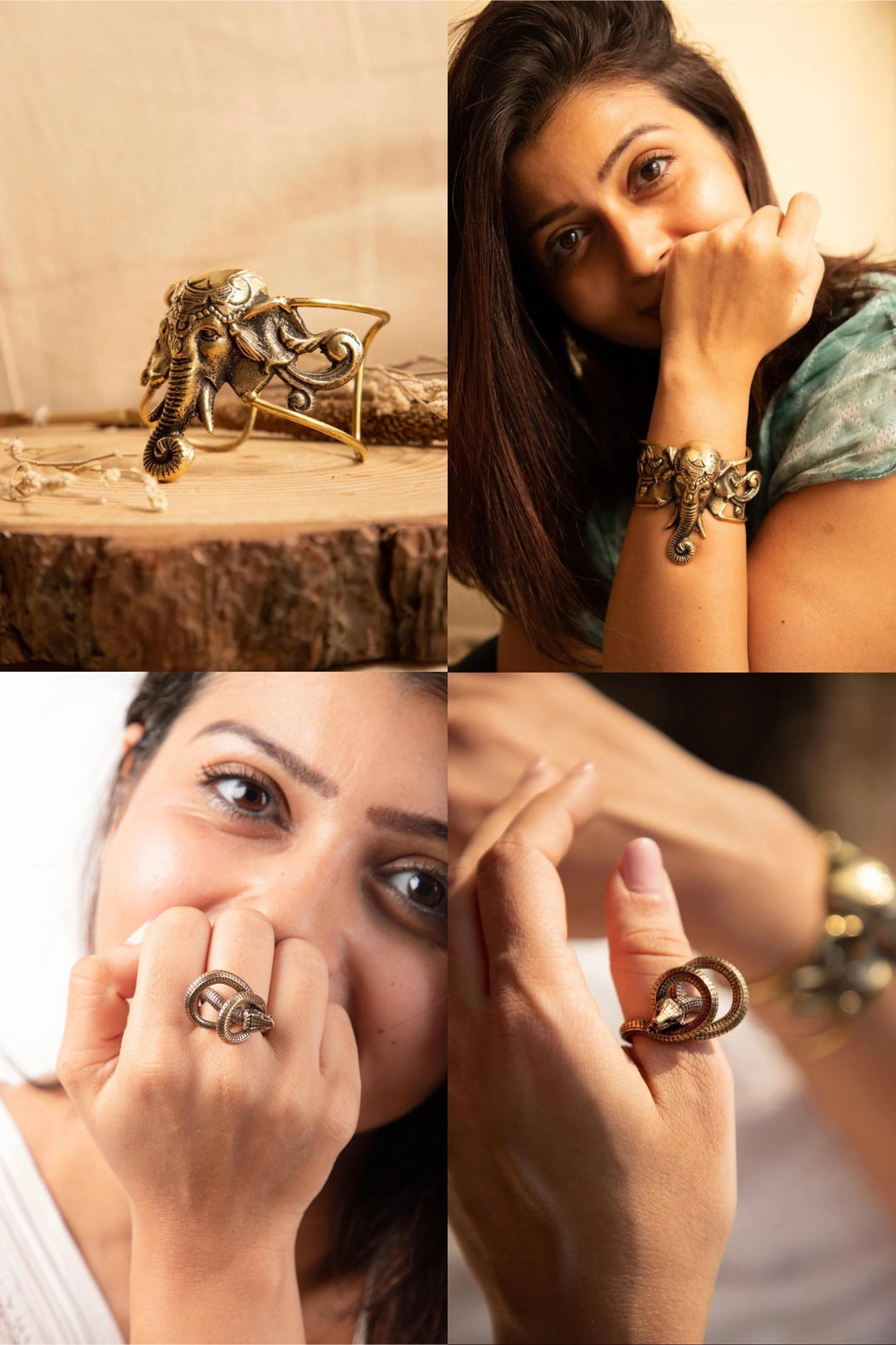 Ganesha Hand Cuff + Serpent Adjustable Ring Combo of 2 items