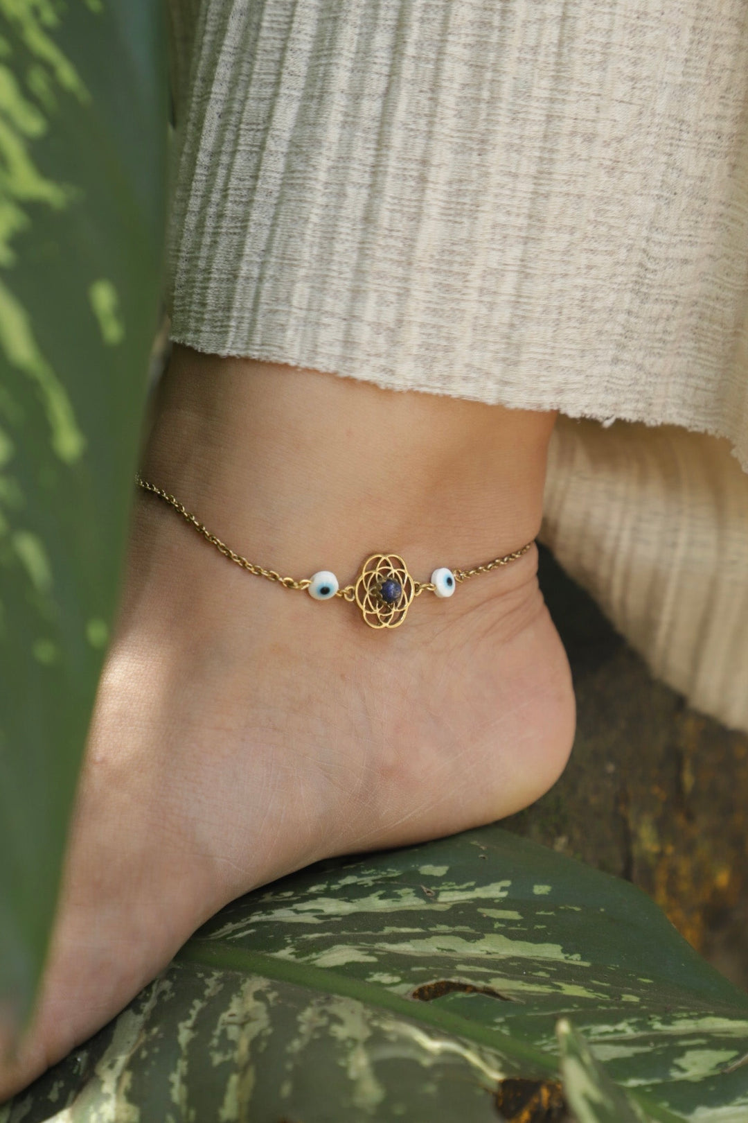 Seed of life anklet with lapis ~white