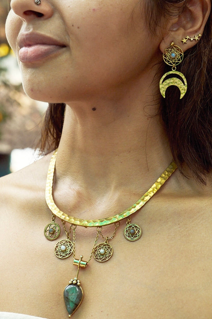 Crown of Pharoah + celestine drop earrings + star slip ons. (Combo of 3)