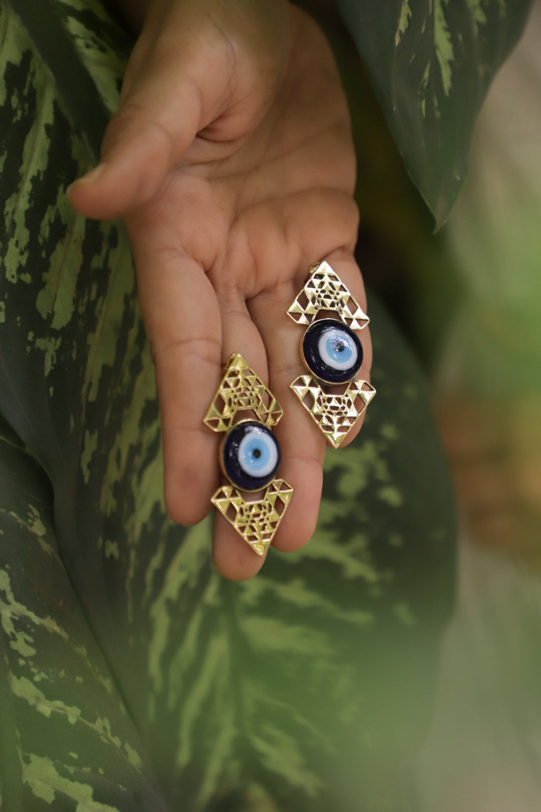 Nazar batu ring +seed of evil eye stud earrings combo (2)