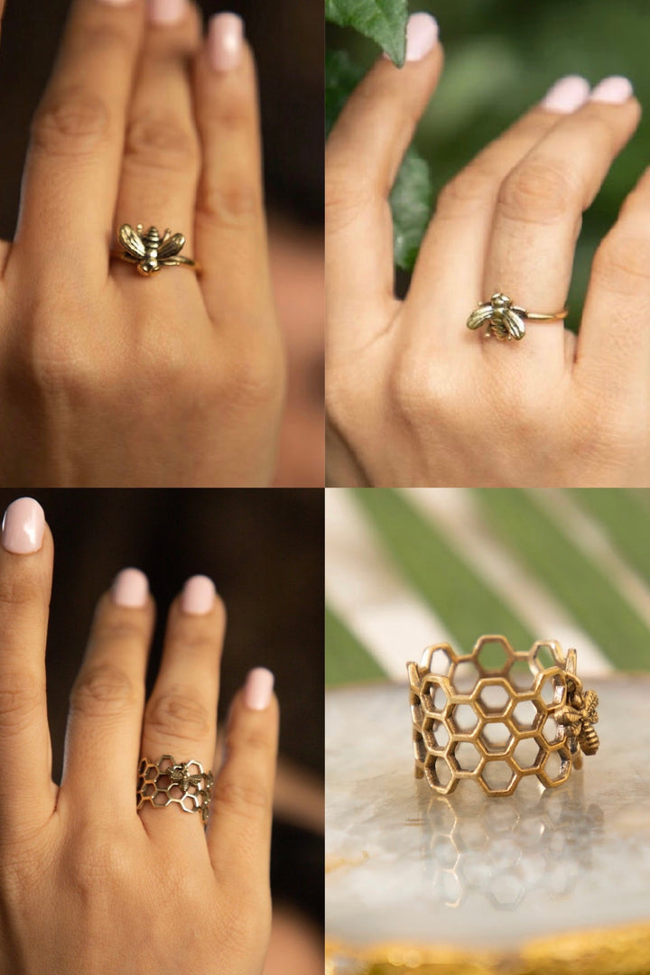 Honeycomb ring + honey bee combo of 2 items