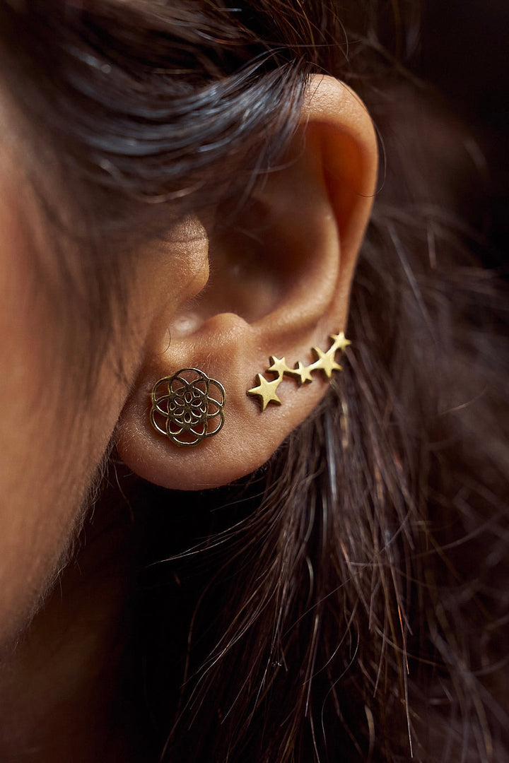 Seed of life stud earrings + star slip on earrings combo (2 pcs)