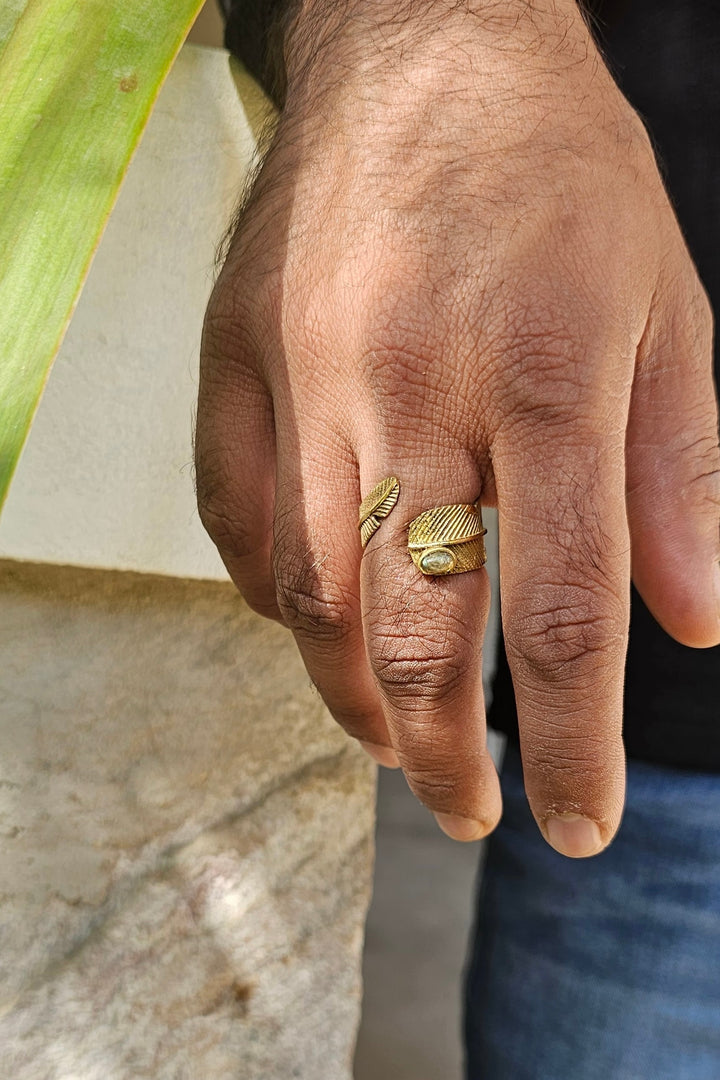 Labradorite feather adjustable ring. 5-8 size