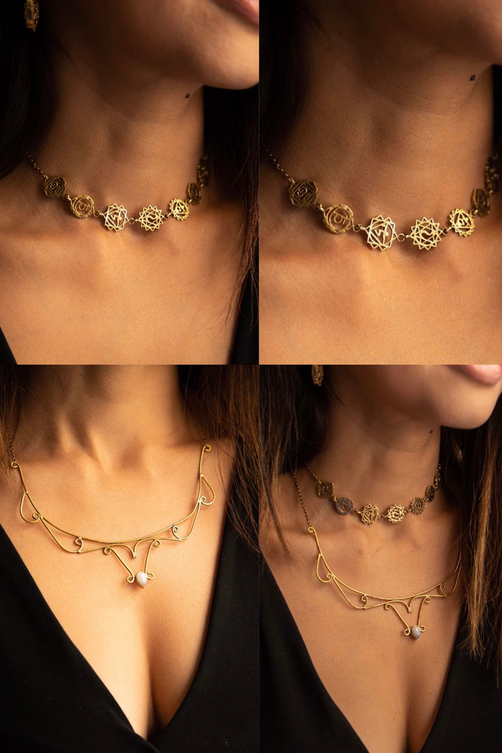 Seven chakra choker + moonstone collar necklace combo of 2 items