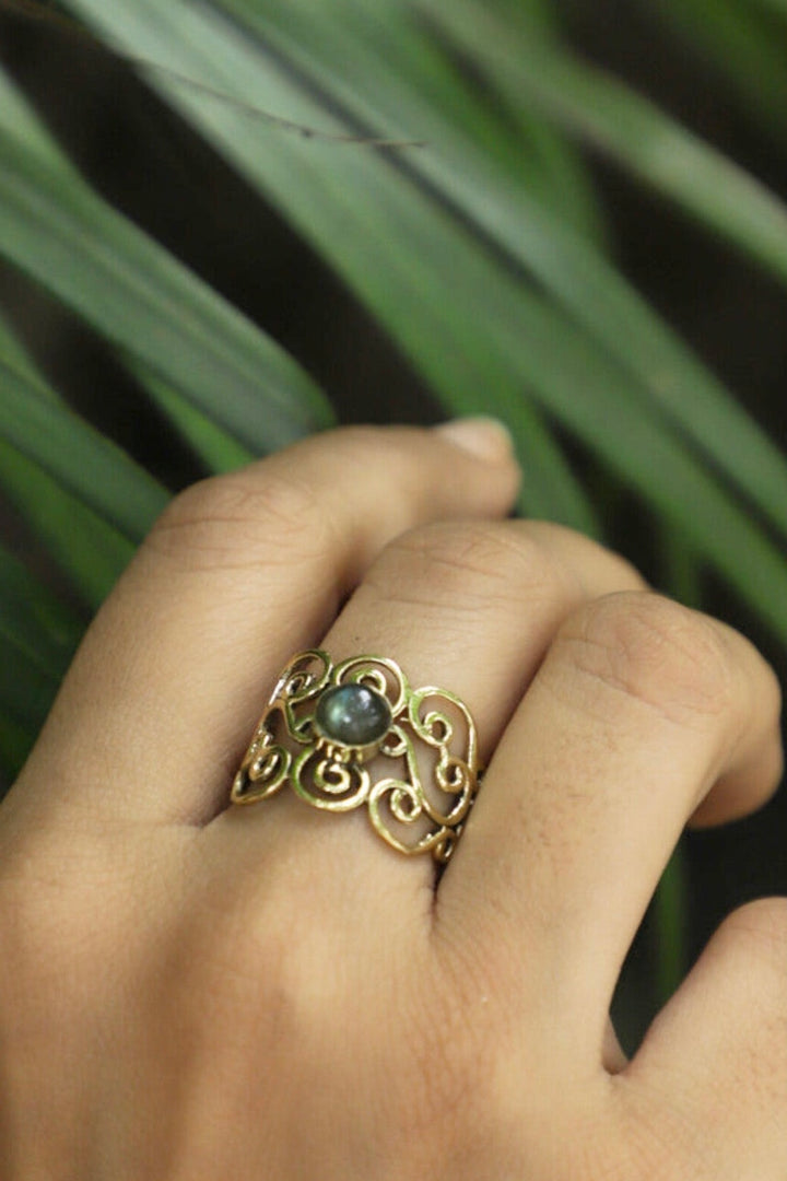 Labradorite curl ring- adjustable