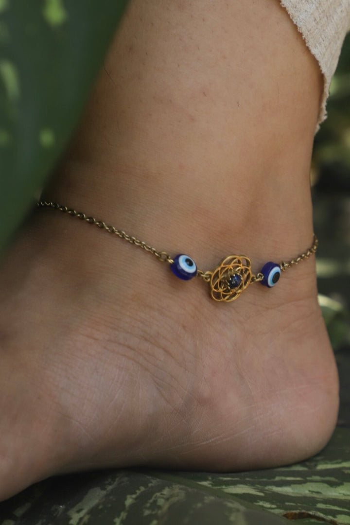 Seed of life anklet with lapis~ blue