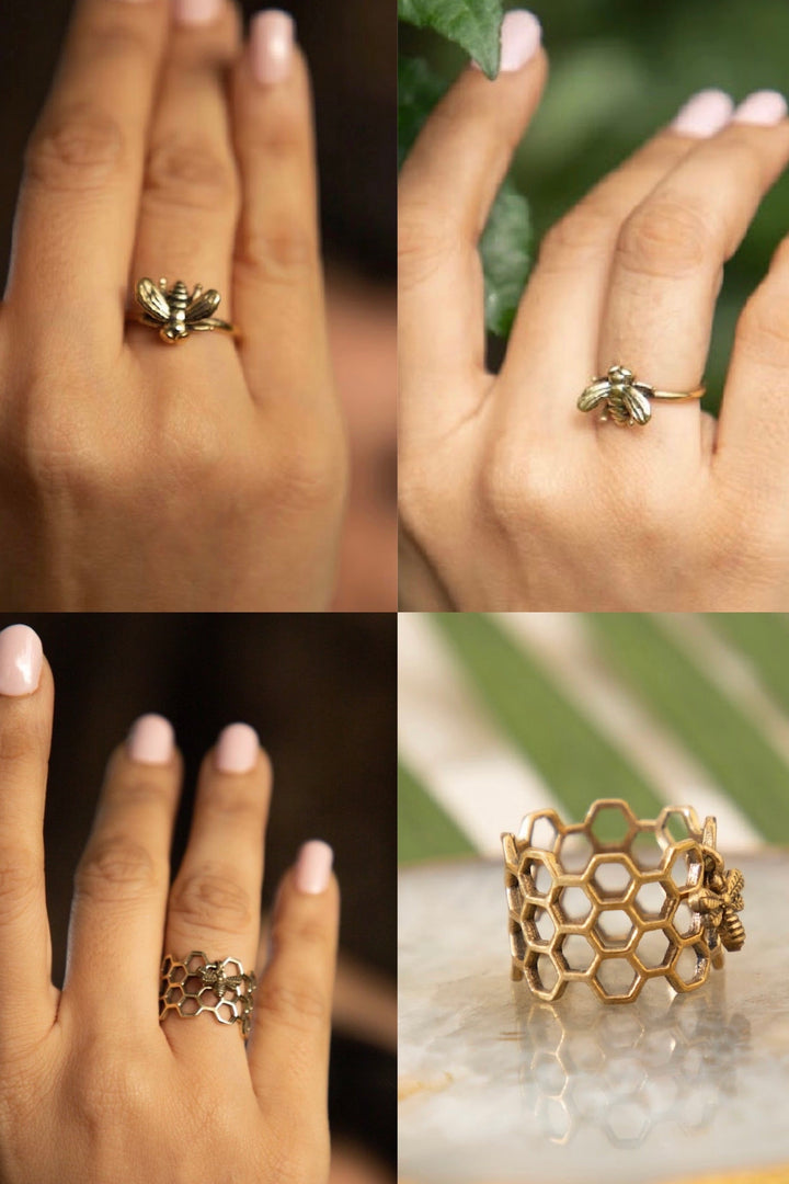 Honeycomb ring + honey bee combo of 2 items