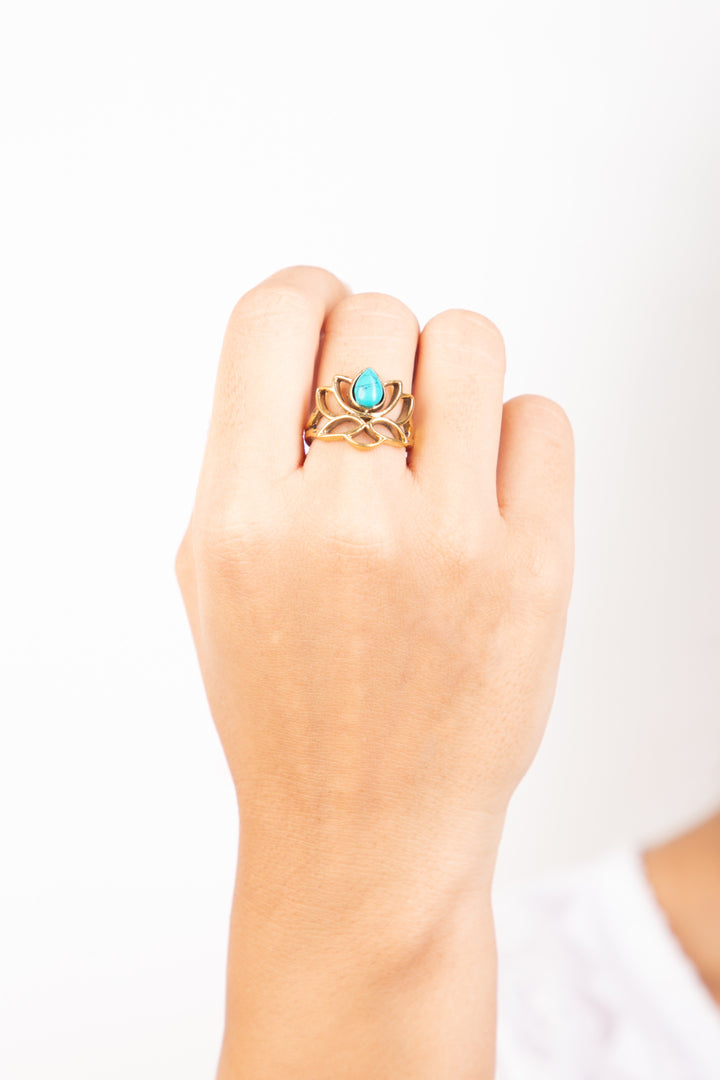 Turquoise lotus ring+ kamal bracelet (2) combo