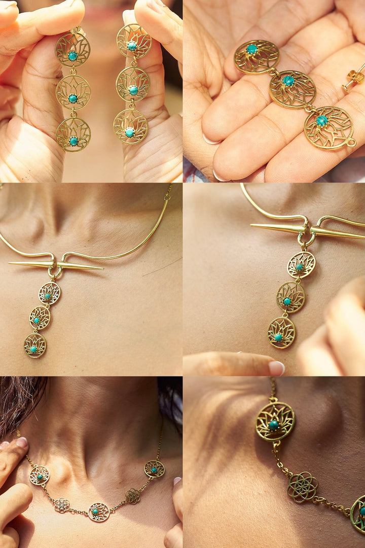 Kamal hasli+ earrings + flowing necklace (3) combo