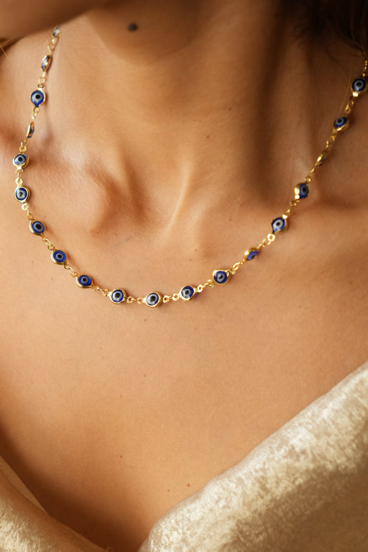 Evil eye short necklace- gold plated