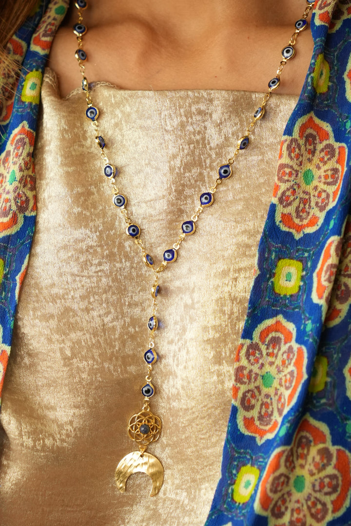 Evil eye celestial long necklace- gold plated