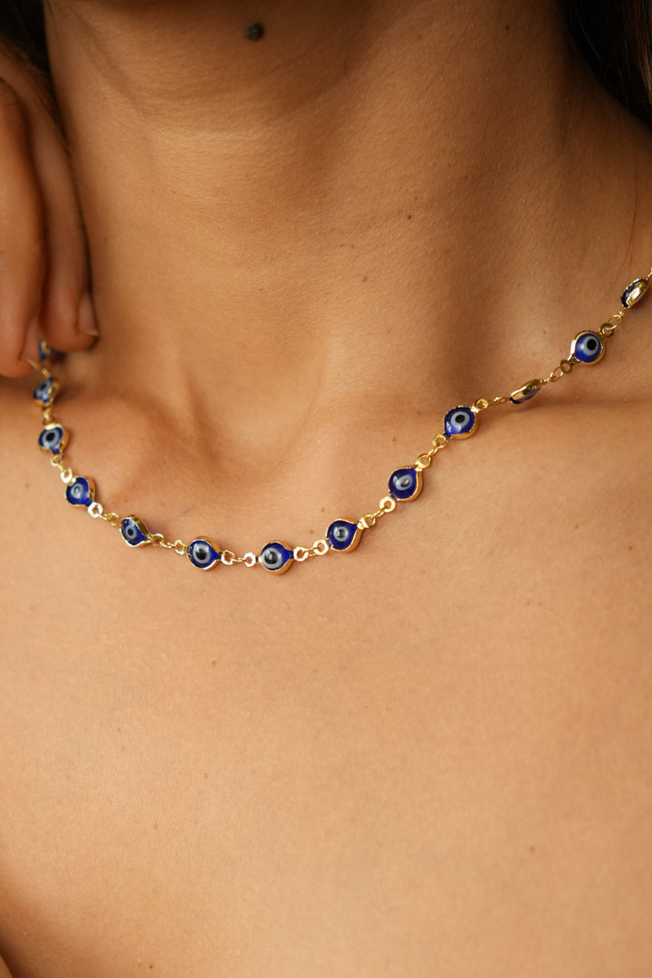 Evil eye short necklace- gold plated