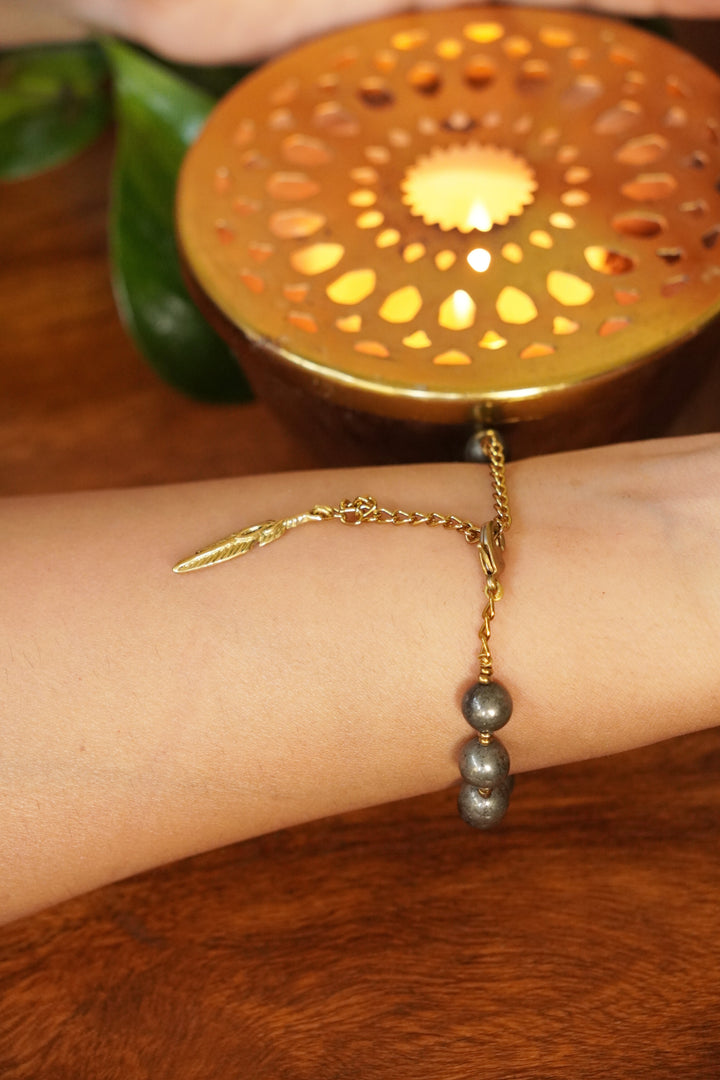 Seven chakra trishul pyrite bracelet stackable combo