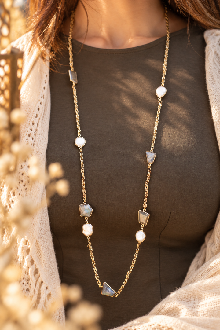 Labradorite Pearl Long Necklace