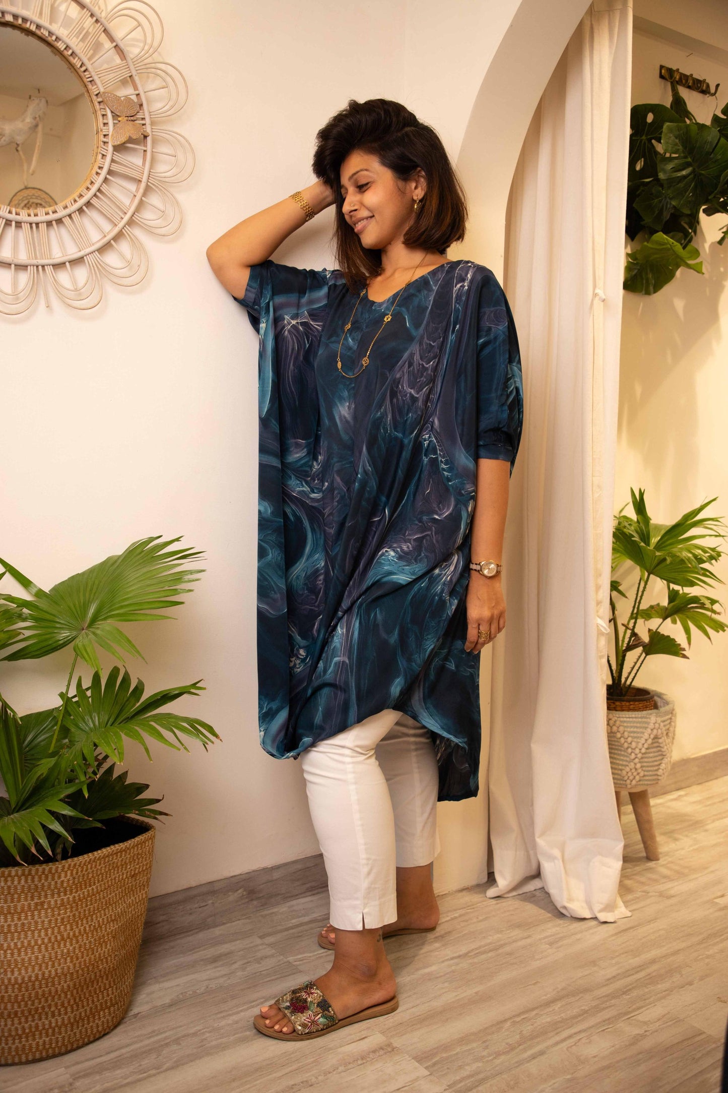Blue marble abstract dress- free size