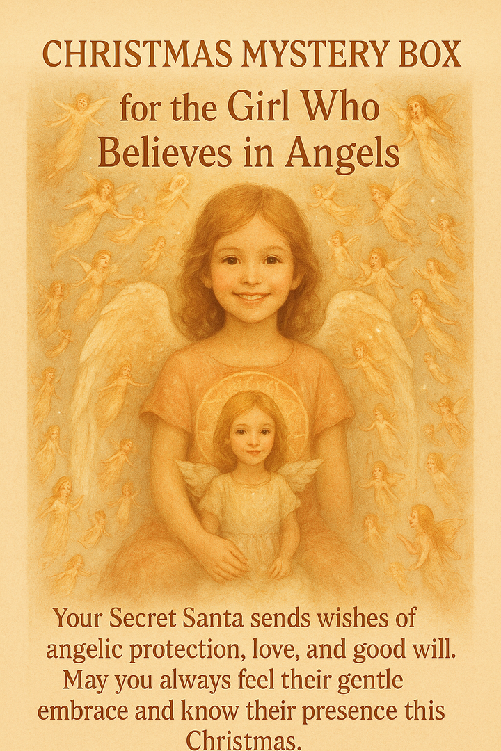 Christmas mystery box-for the girl who believes in angels: 3 pieces of jewellery + calming perfume oil + Artistic intention card