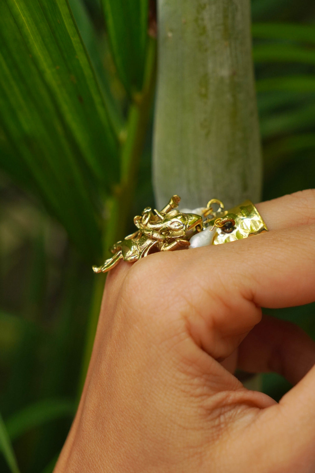 Ganesha pearl brass ring~adjustable