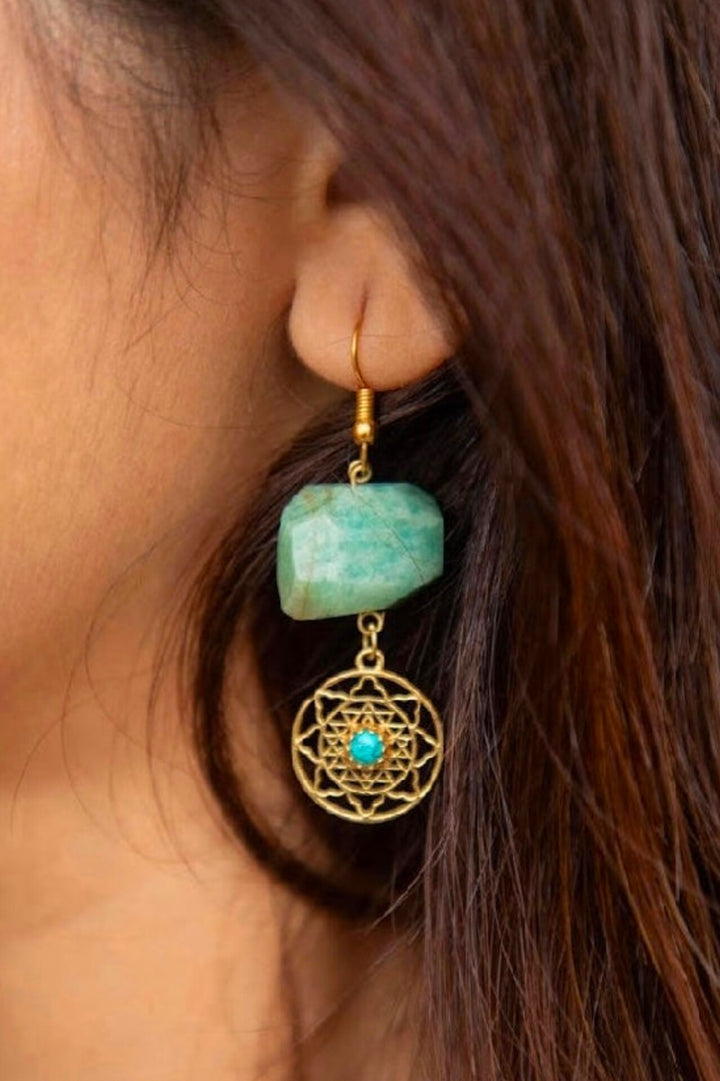 Aquamarine brass drop earrings