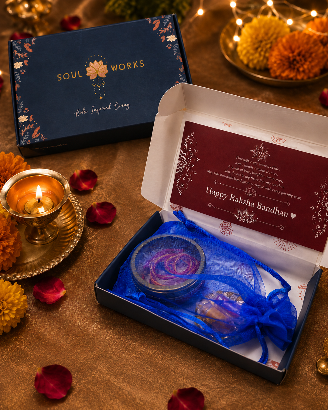 Nazar battu Lumba Rakhi With Rice, Haldi & Kum Kum Dibbi gift pack