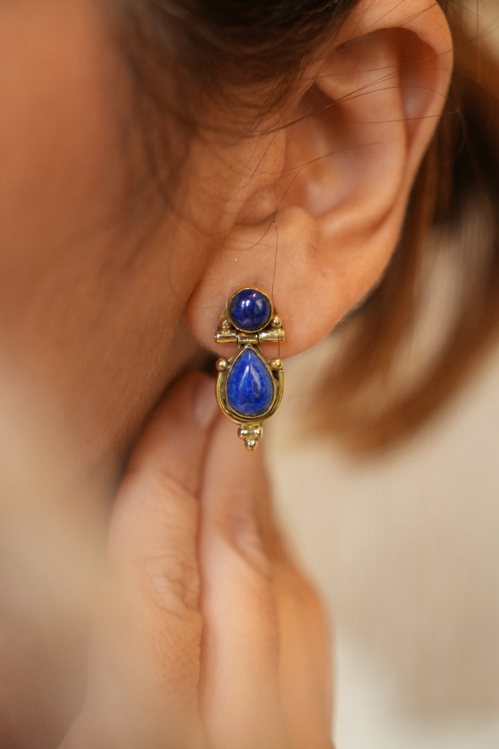 Lapis double drop stud earrings.