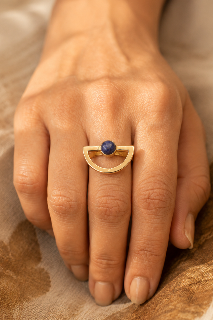 Blue Moon Lapis Brass Ring- Size 6-8  Adjustable