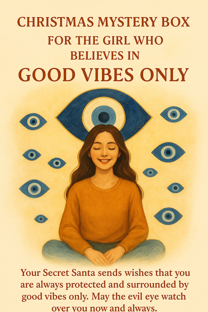 Christmas mystery box-for the girl who believes in good vibes only : 3 pieces of jewellery + calming perfume oil + Artistic intention card