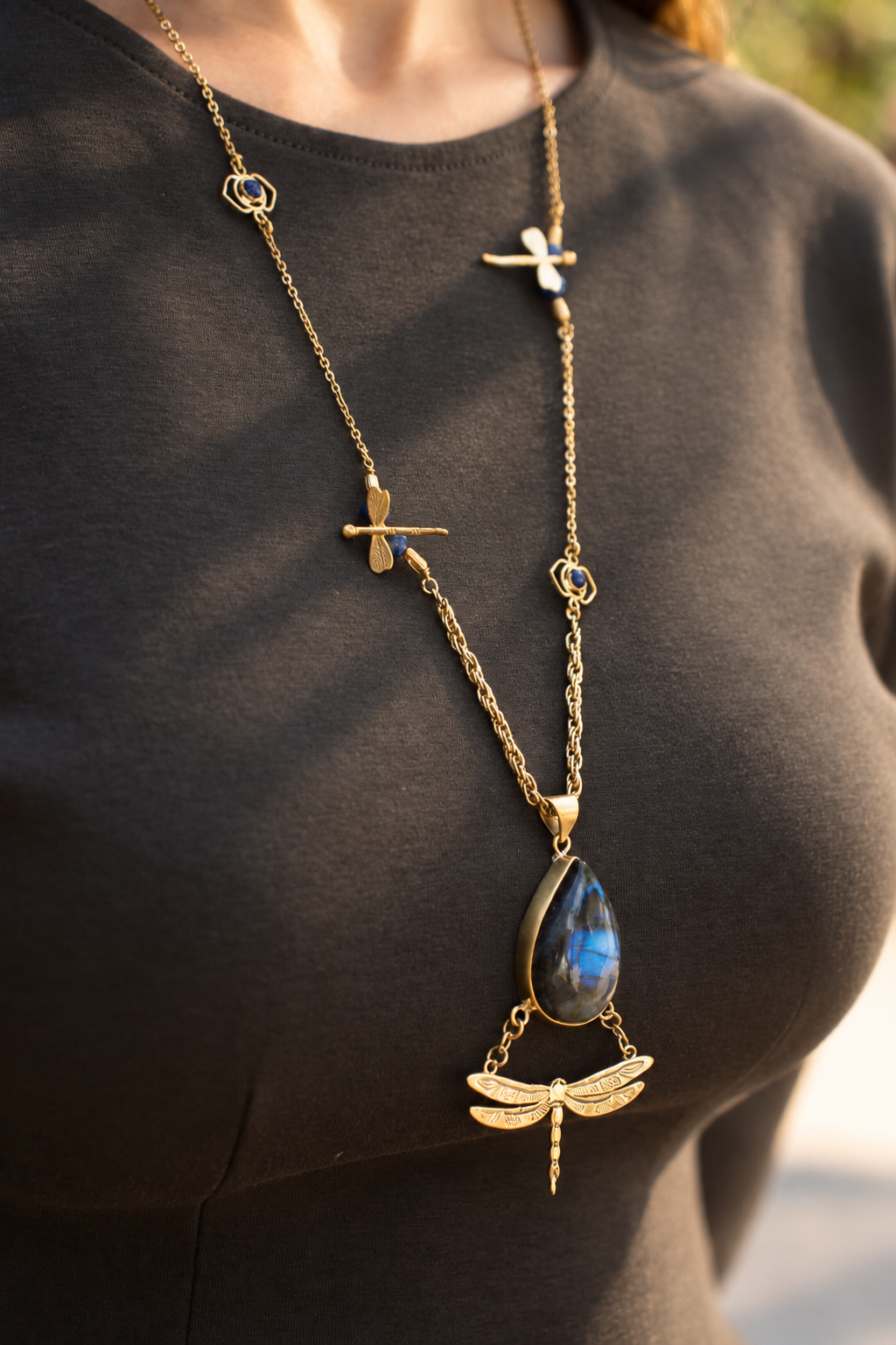 Dragonfly Labradorite Statement Necklace
