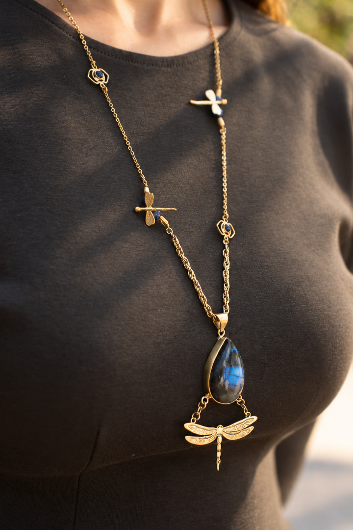 Dragonfly Labradorite Statement Necklace